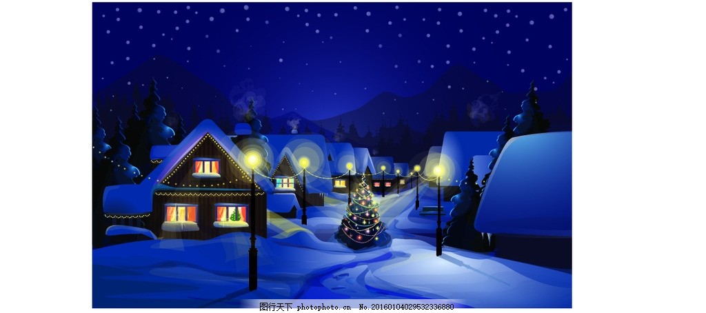 圣诞夜,雪夜 夜晚 温馨 圣诞雪夜 动漫动画 风景