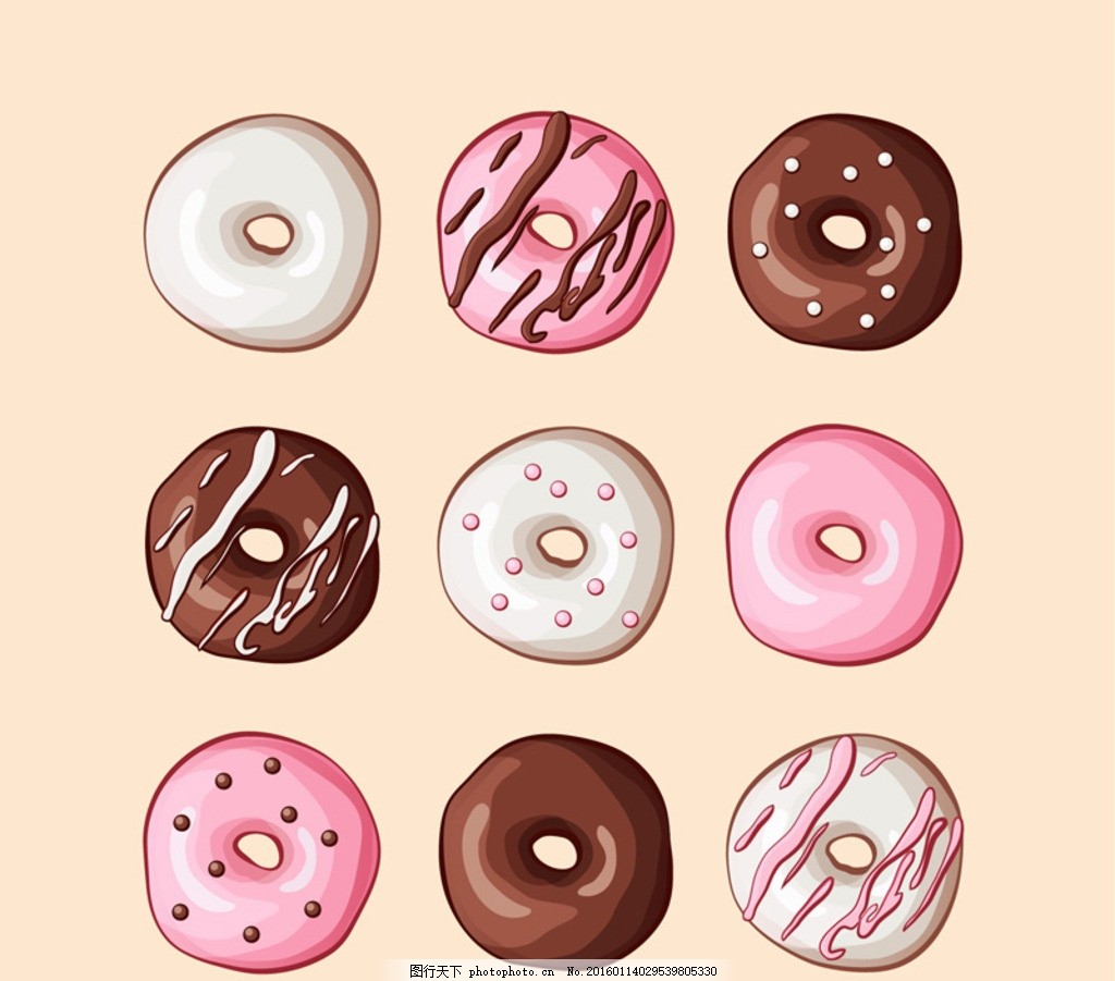 手繪甜甜圈PSD圖案素材免費下載，圖片尺寸2000 × 2000px - Lovepik