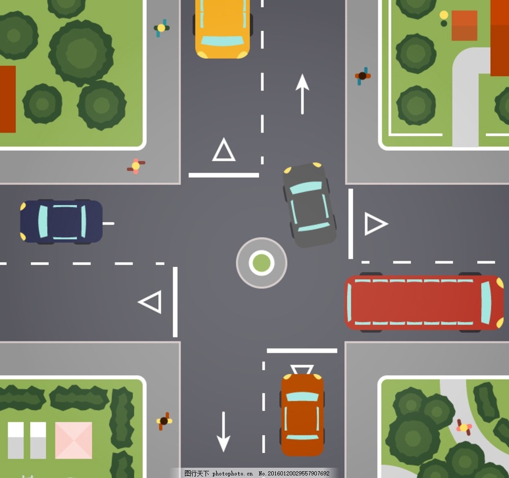 路口,俯视图 道路 马路 公路 车辆 汽车 私家车-