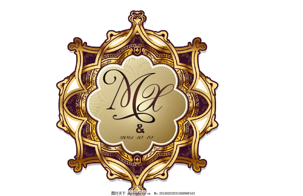 婚礼logo 欧式花纹 花纹边框 m x 金色 设计 广告设计 其他 cdr