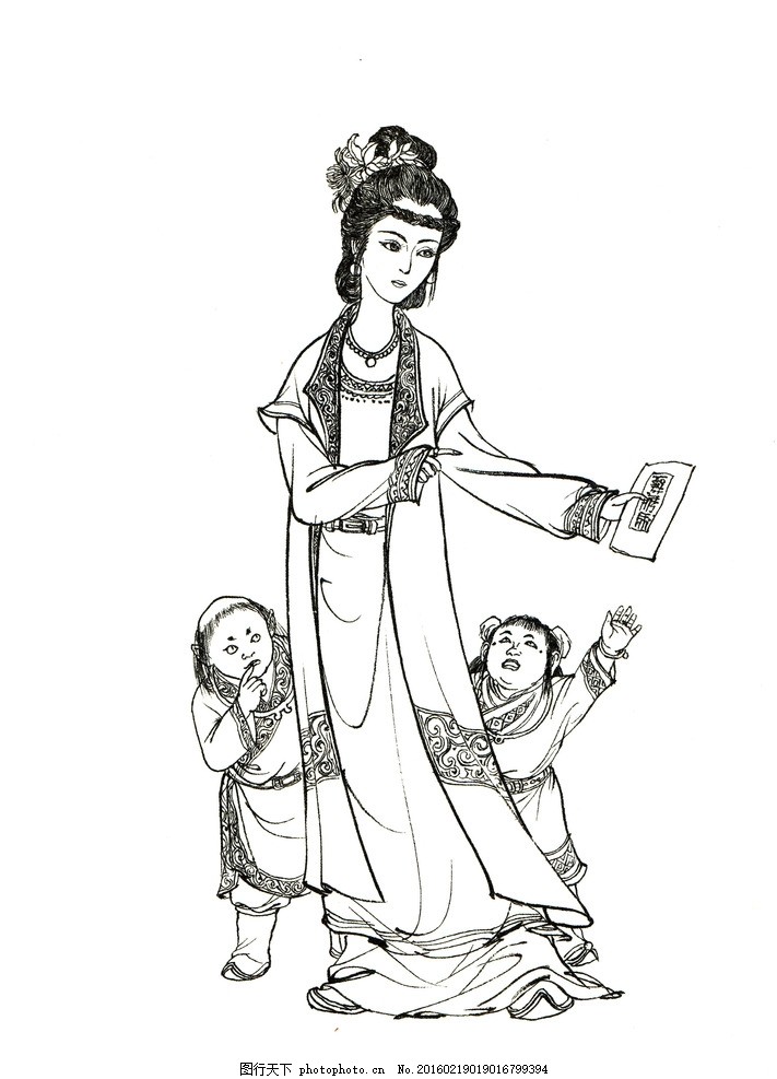 西游记 宝象国 百花羞公主 黄袍怪 白描人物 西