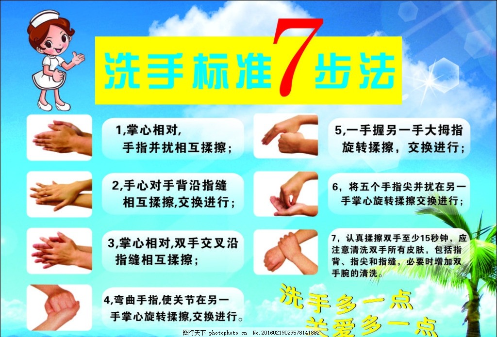 正确洗手7步,医院 卫生院 正确洗手法 海报 提示