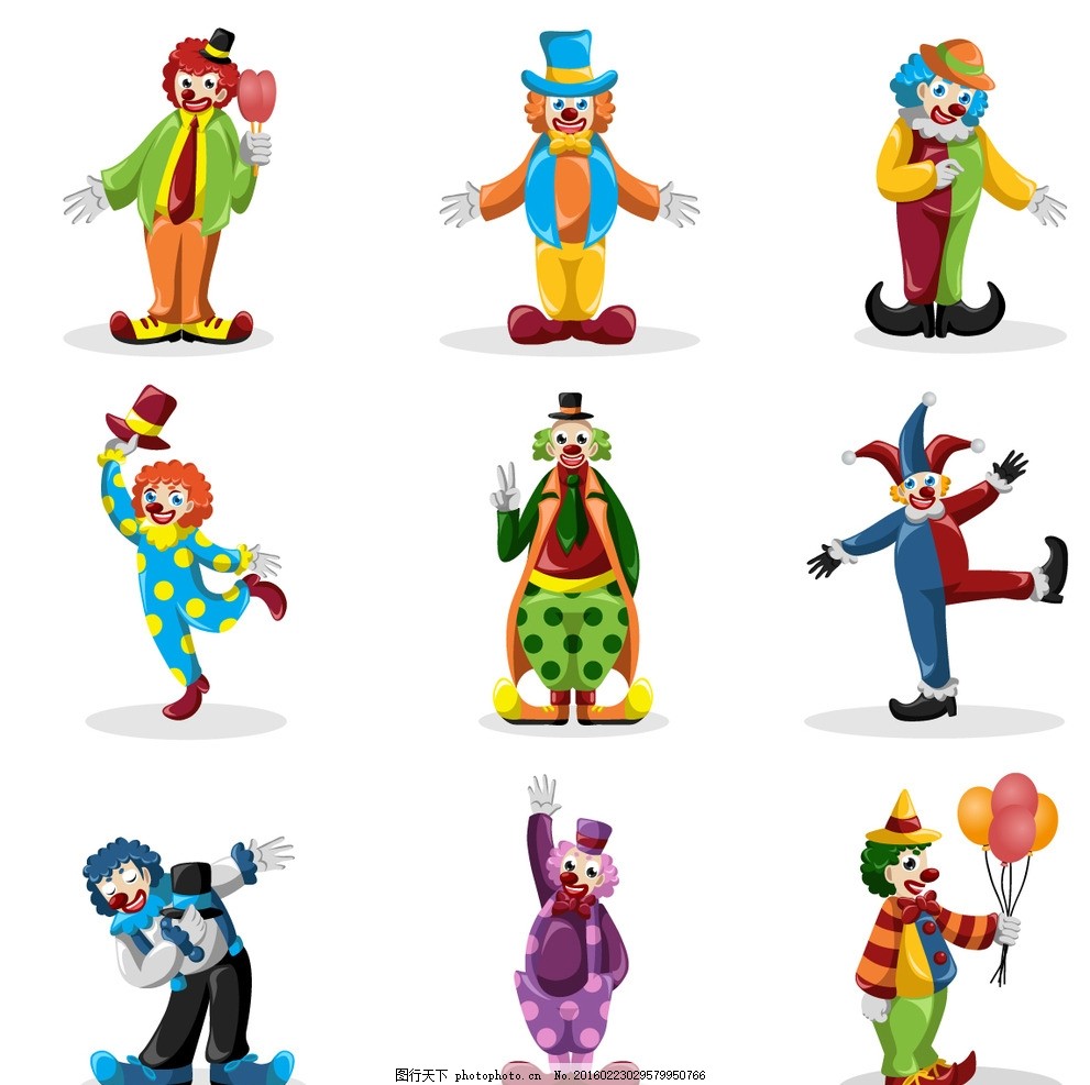 卡通小丑,马戏团 小丑表演 卡通设计 设计素材 
