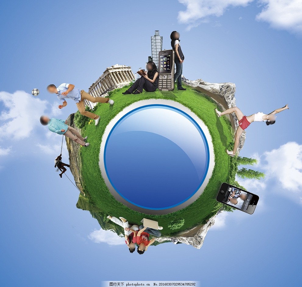 地球之眼,创意 科技 草地 人物 超现实-图行天下
