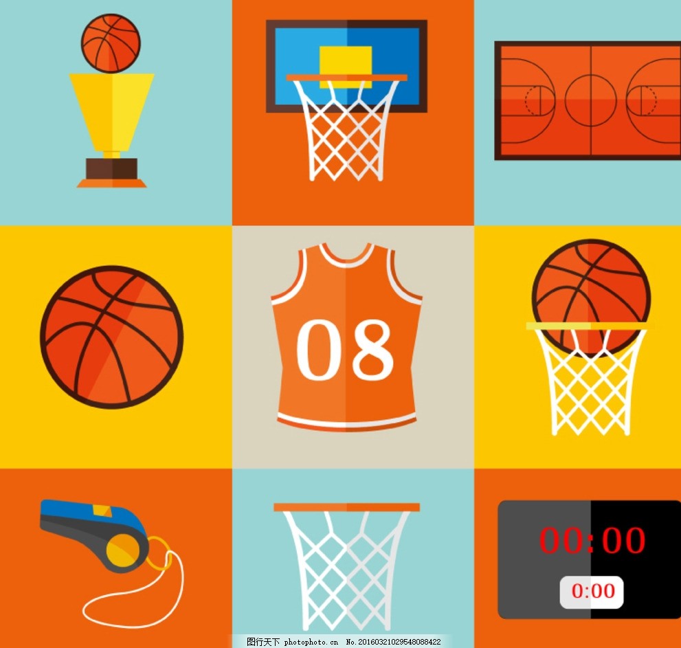 9款篮球元素图标矢量素材,奖杯 体育 口哨 篮球