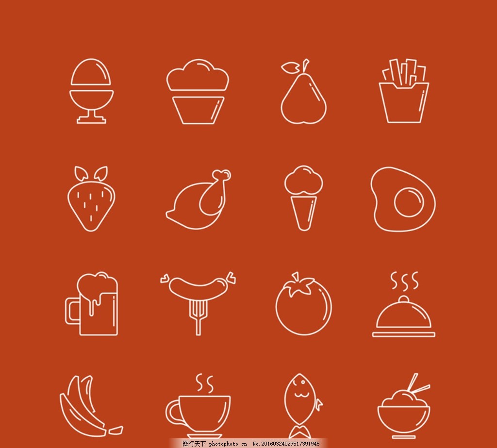 创意食品图标矢量素材,牛排 鸡蛋 面包 梨 薯条