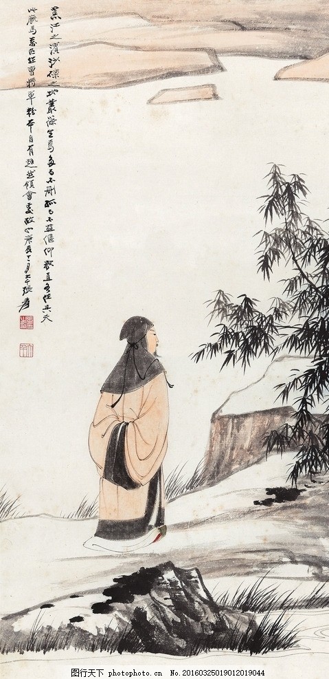 荒江丛筱 张大千作品 古人高士 观景 冬雪 中国古代画 中国古画