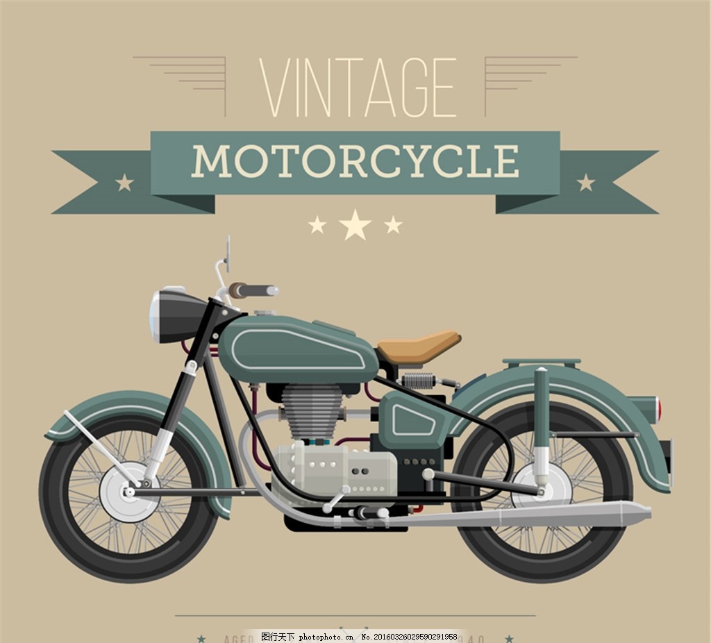 复古时尚摩托车海报矢量素材,丝带 矢量图-图行