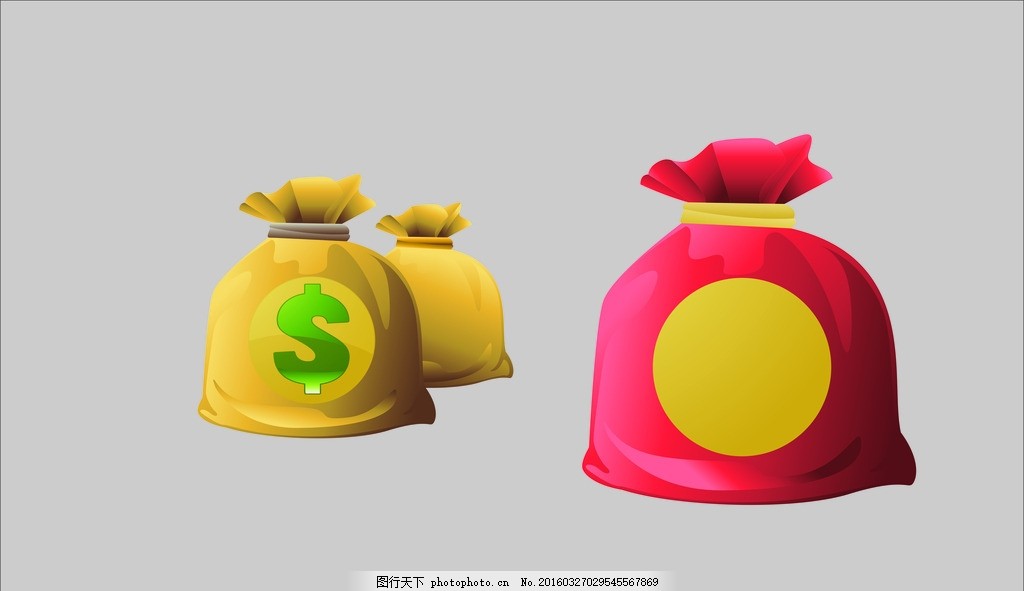 钱袋,钱的符号 钱图标 钱包 卡通-图行天下图库