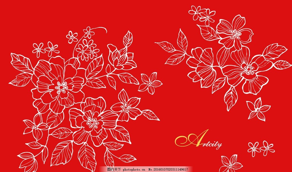 中国风情牡丹花线描矢量素材图片 花边花纹 底纹边框 图行天下素材网